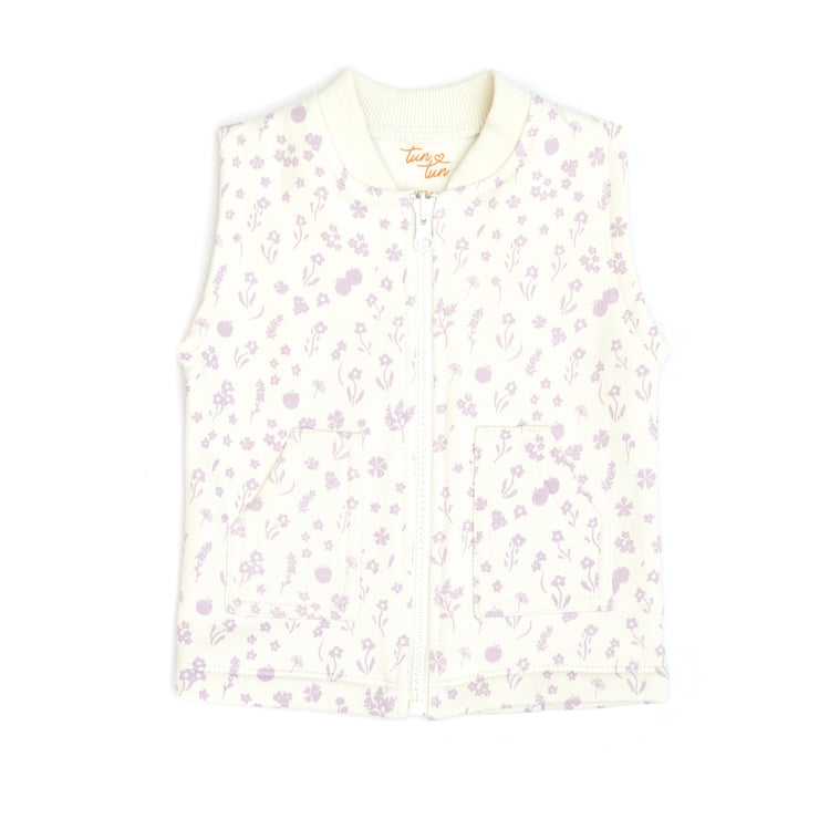 Chaleco Perla Flores Lila Algodón Afranelado