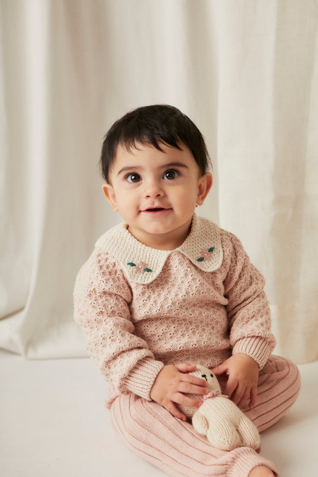 Set tejido Sweater Cuello Bebe + Leggin Rosado de algodón