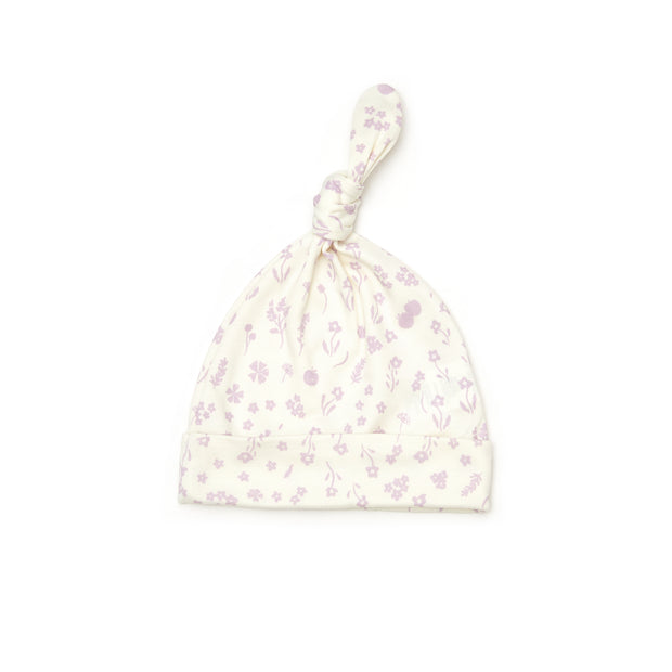 Set Enterizo Cierre + Gorro Perla flores lila de algodón pima