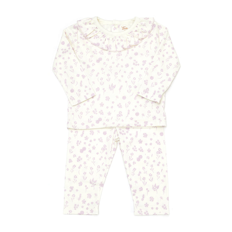 Set Polo Bobo + Pant Perla Flores Lila de algón pima