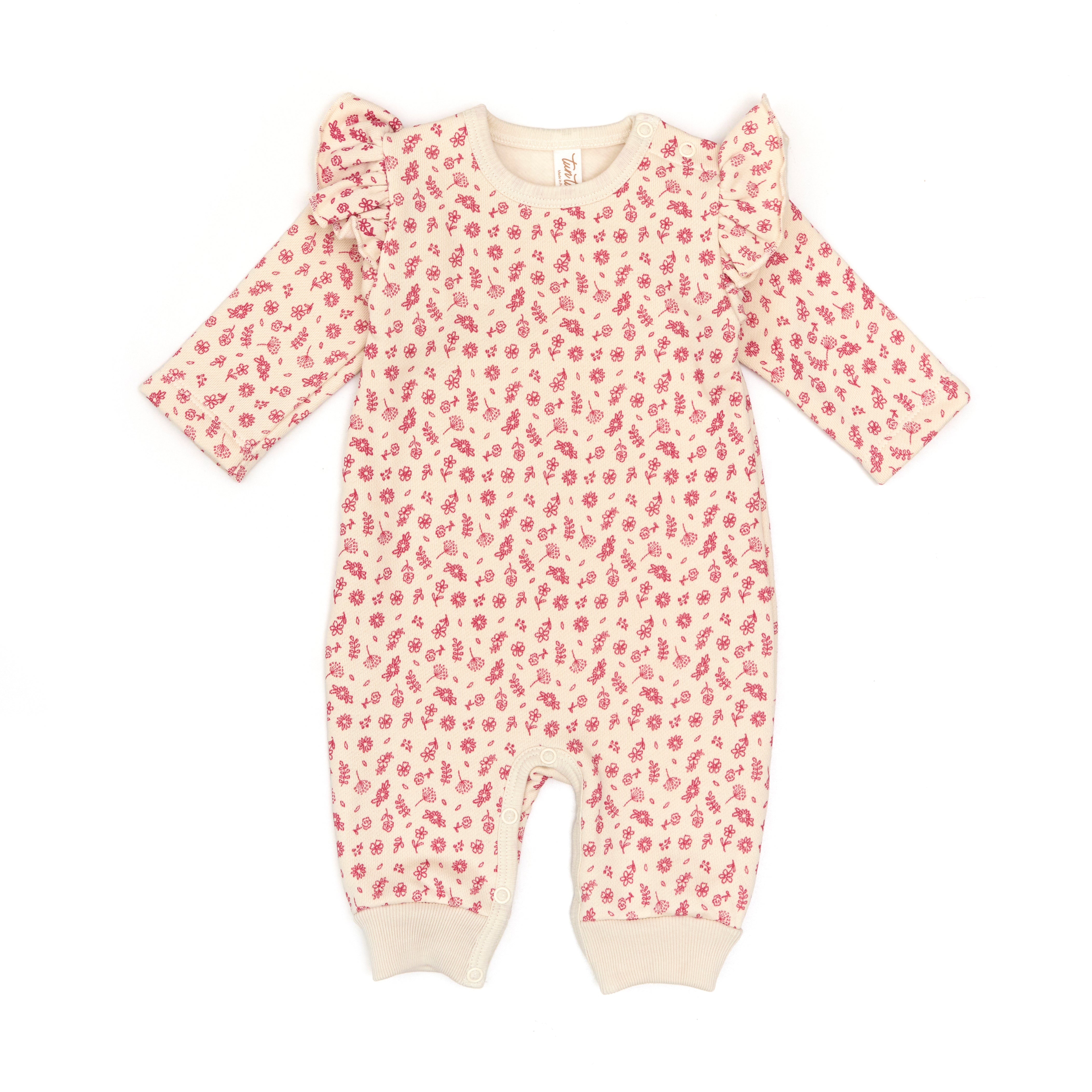 Romper Bobos Crema Flores Rojas de Algodón afranelado
