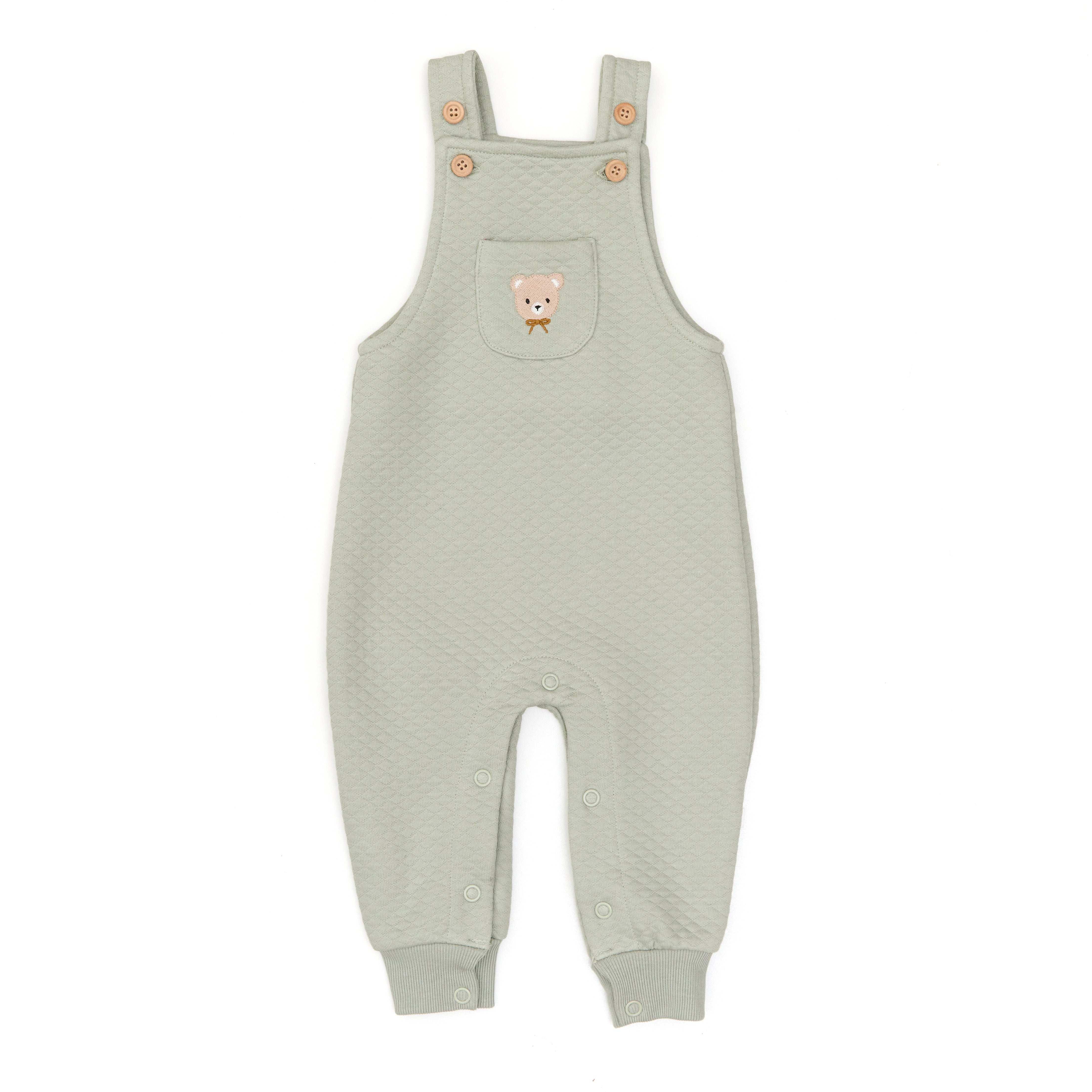 Set Body de Algodón pima + Overall de Algodón Jacquard Perla Osos / Verde