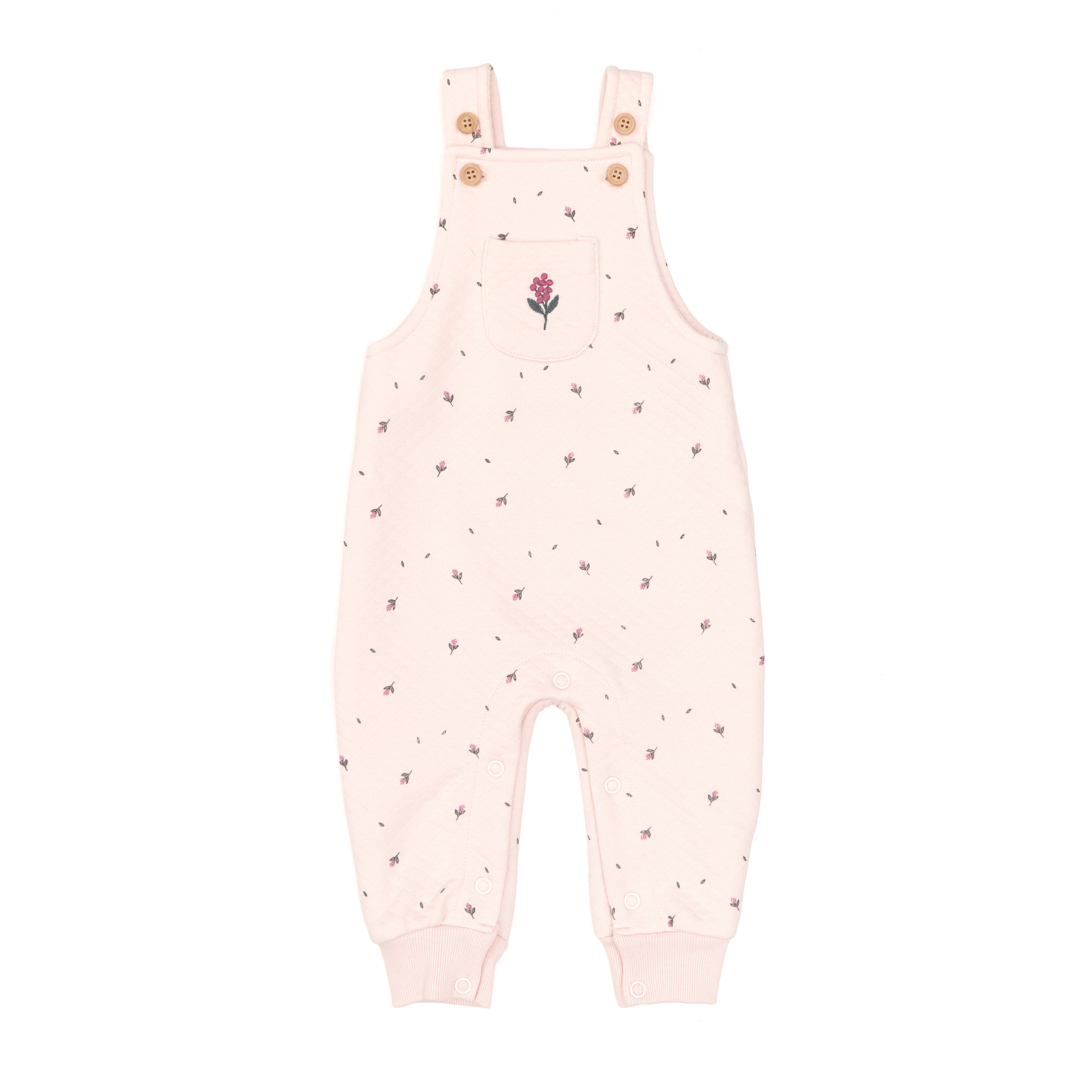 Set Body Bobo de Algodón Rib + Overall de Algodón Jacquard Perla / Rosado Flores