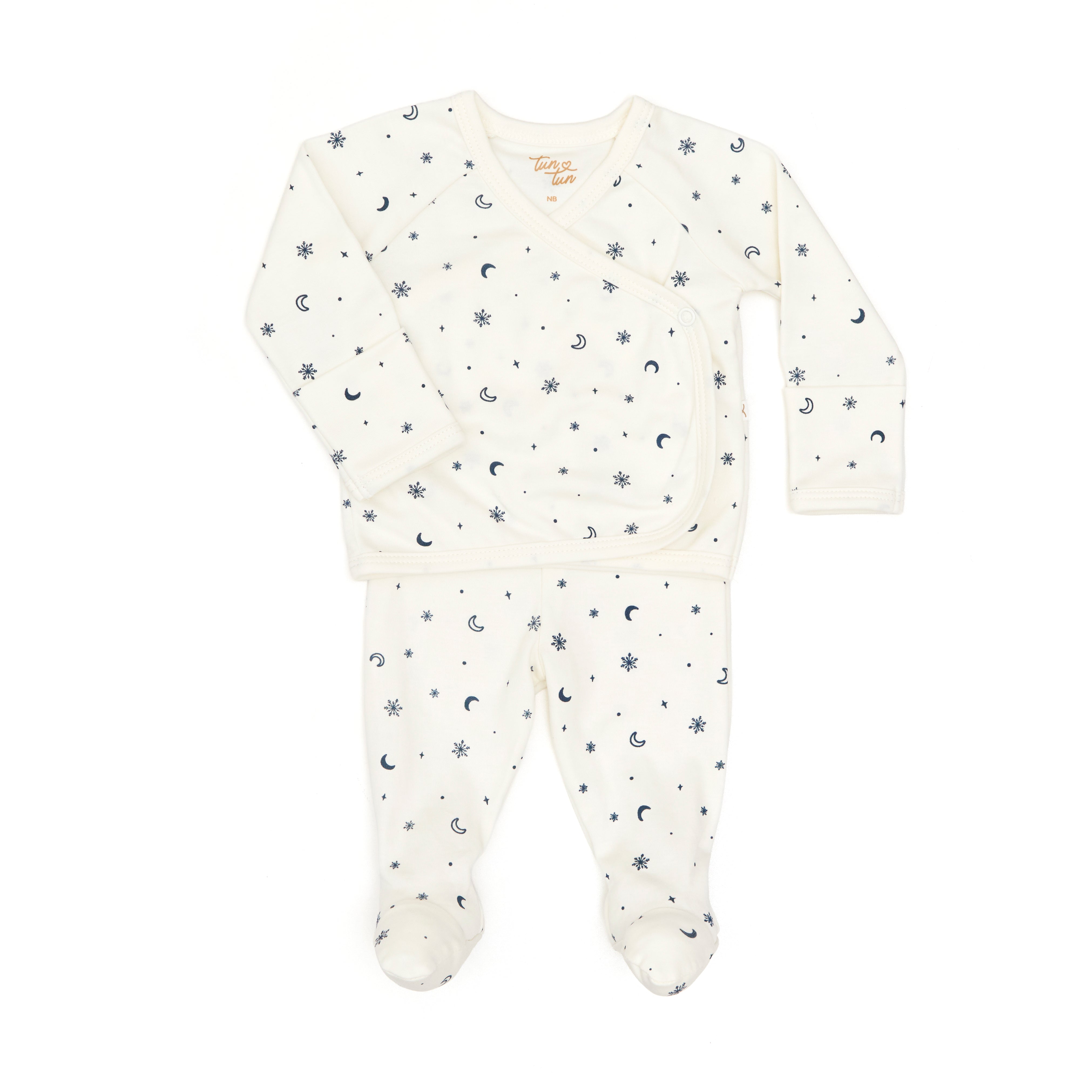 Set 2 Pcs Kimono + Pant Crema Copos De Nieve de Algodón pima