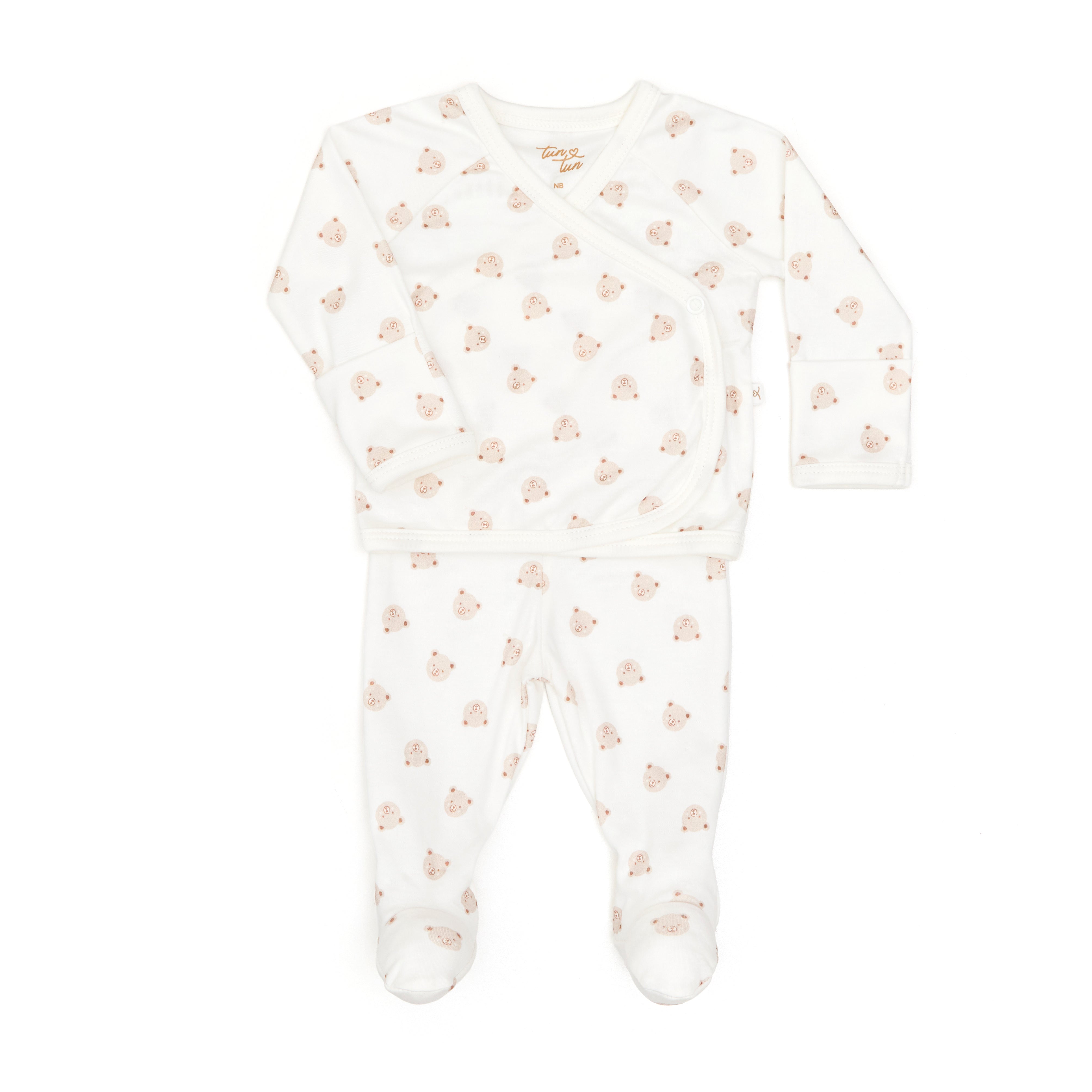 Set 3 Pcs Kimono + Pant + Gorro Perla Osos de Algodón pima