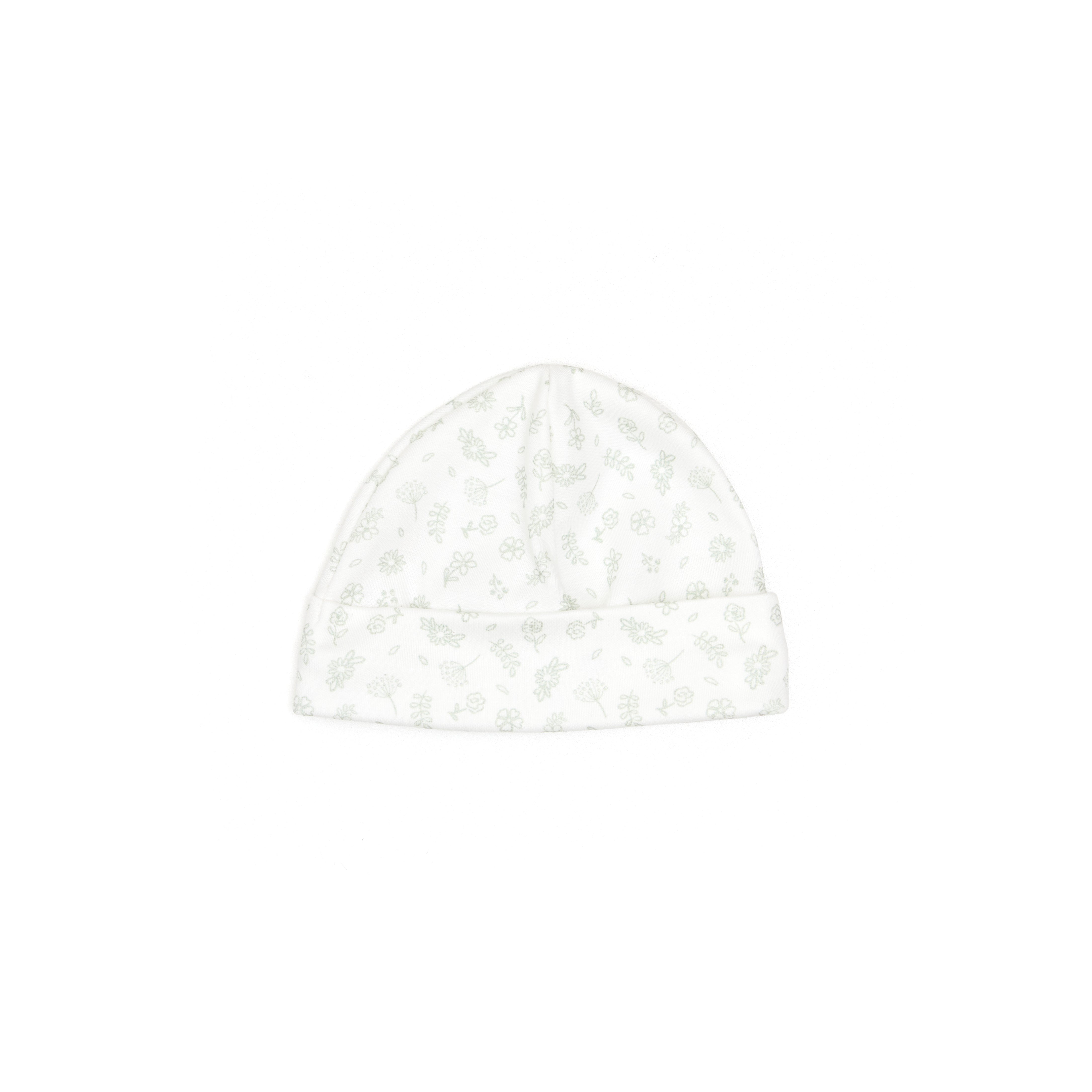 Set 2 Pcs Enterizo Broches + Gorro Perla Flores Verdes de Algodón pima