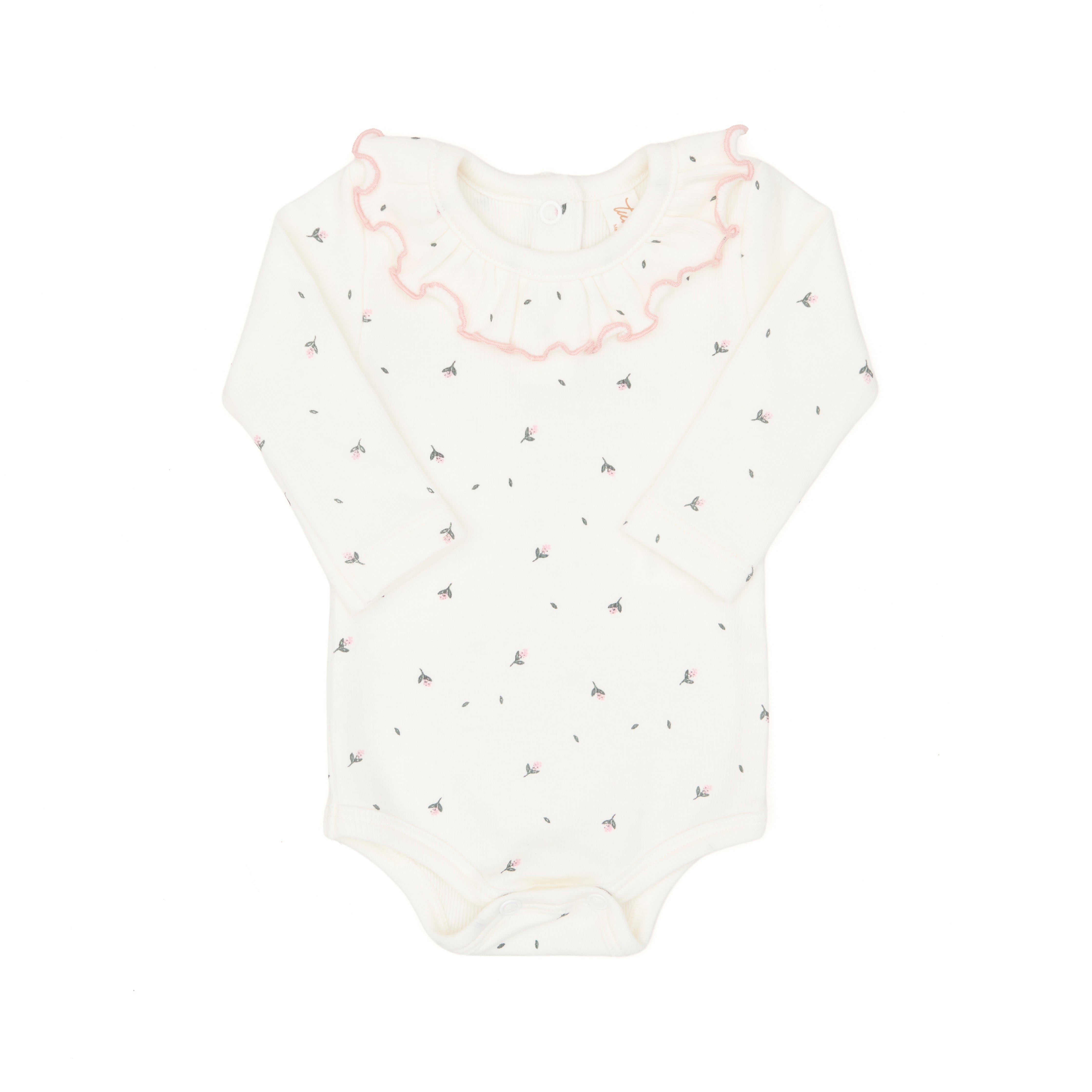 Set 2pcs Body Bobo Algodón Rib + Overall Algodón afranelado Perla Flores / Rosado