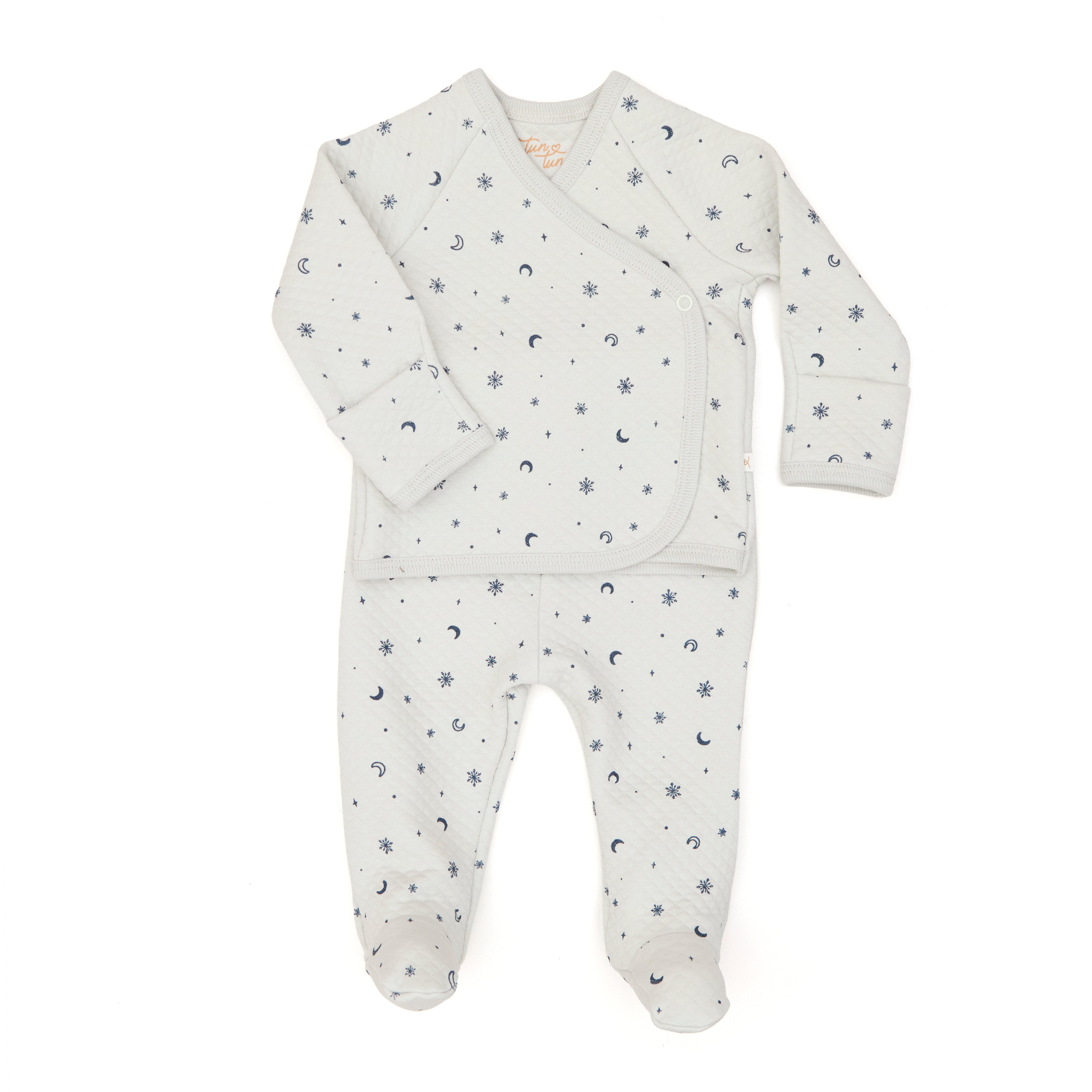 Set Kimono 2 Pcs De Algodón Jacquard Celeste Copos De Nieve