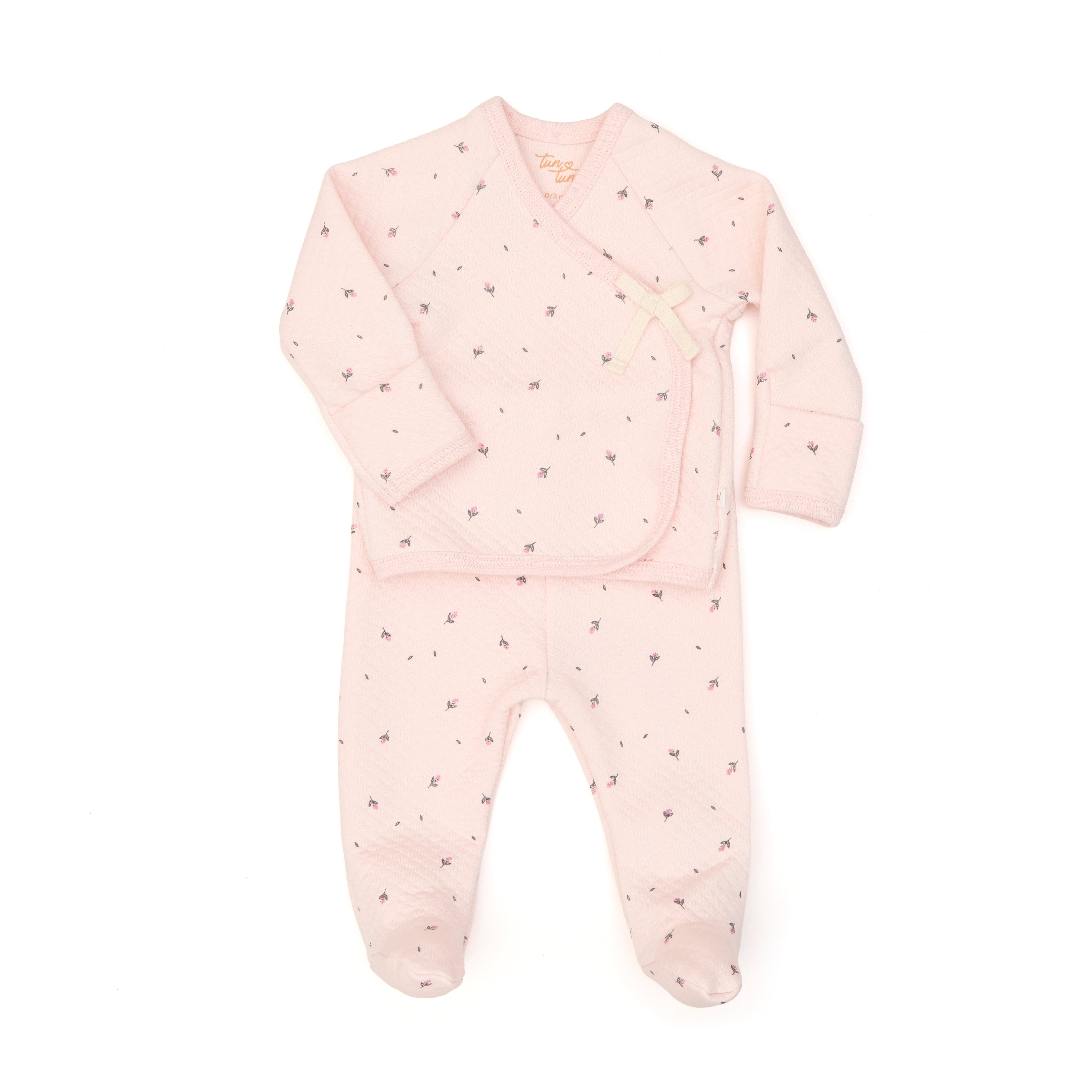 Set Kimono 2 Pcs De Algodón Jacquard Rosado Flores