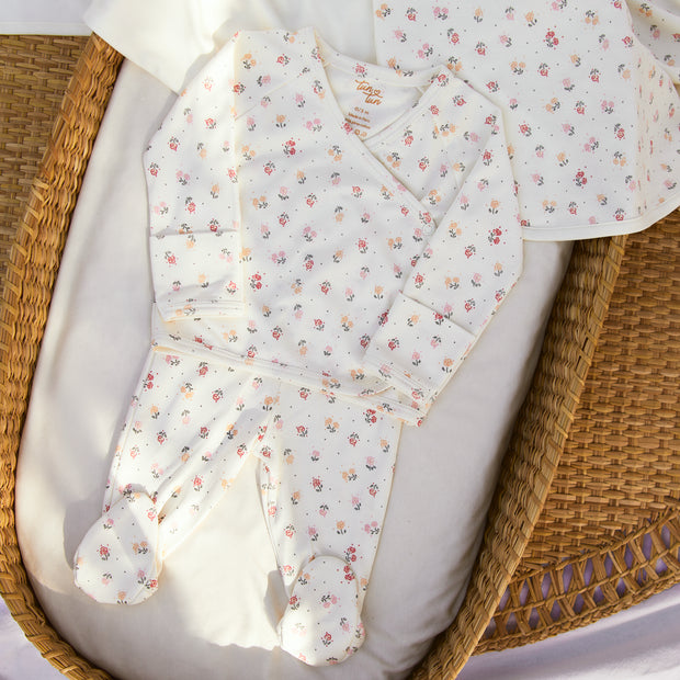 Set Kimono Perla Flores de algodón pima