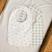 Set 2 Baberos Grandes Cuadros Verde/ Perla Naranjas de algodón pima