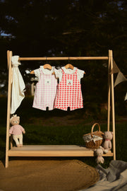 Set Body Bobo + Overall Perla Cerezas Rojas / Cuadros Rojo