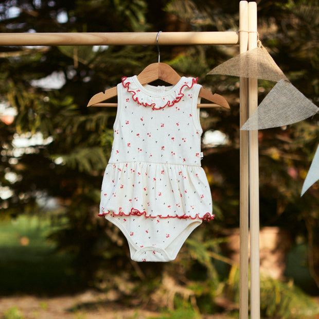 Vestido Body Pointelle Perla Cerezas Rojas de Algodón