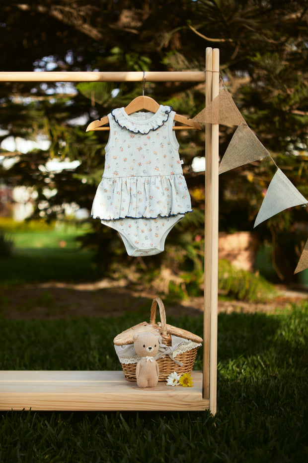 Vestido Body  Pointelle Celeste Flores de Algodón