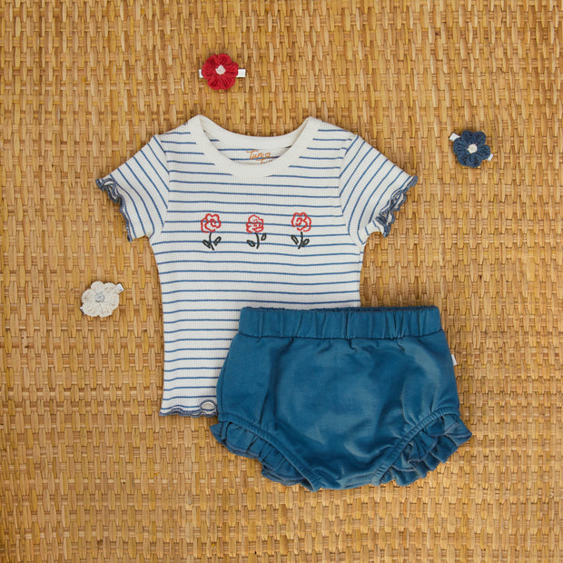 Set Polo Urbeon + Short Bombacho Rayas Azul /  Azul de algodón