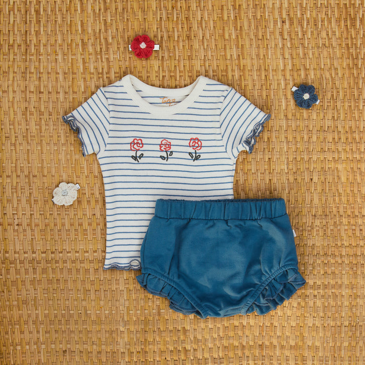 Set Polo Urbeon + Short Bombacho Rayas Azul /  Azul de algodón