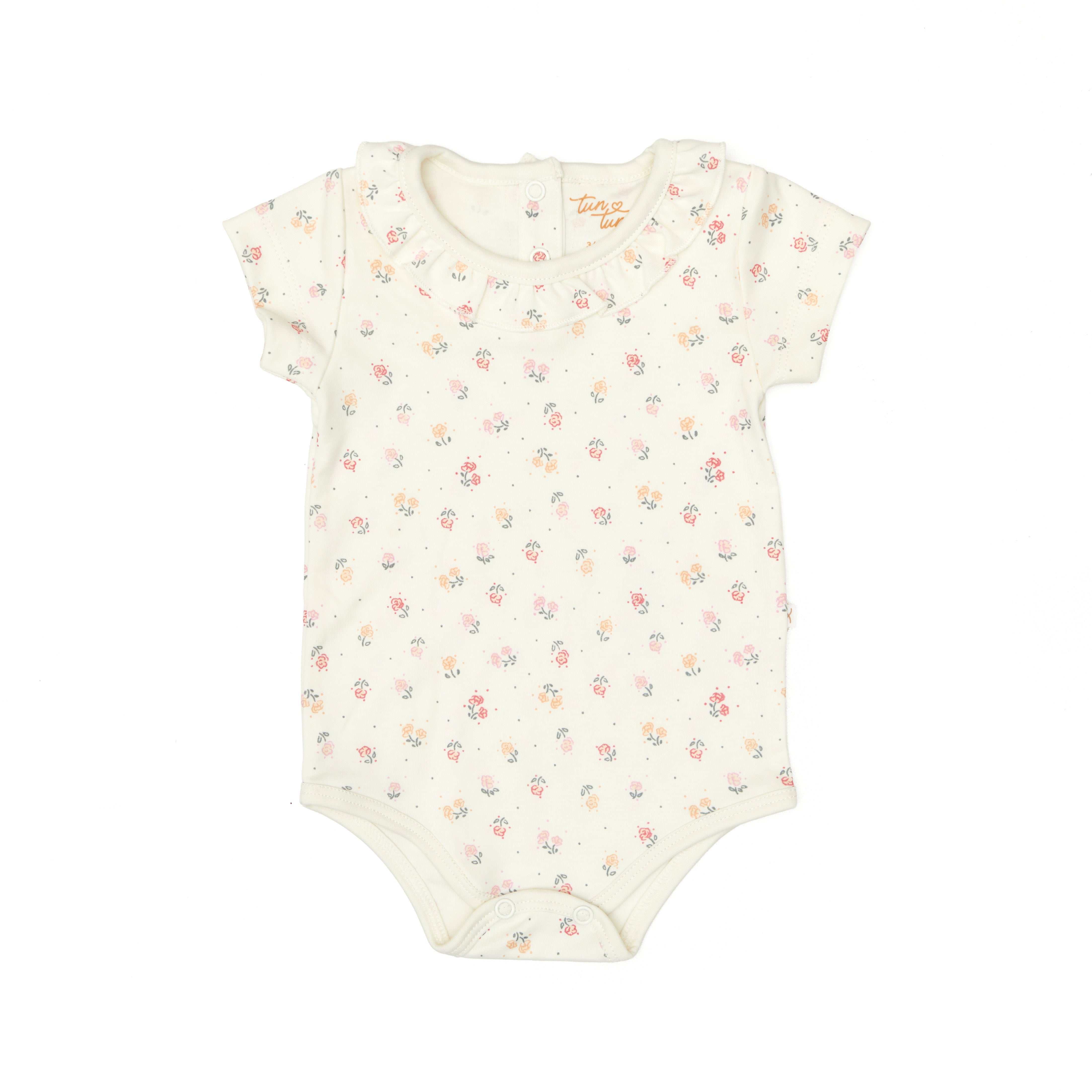 Conjunto 2PCS Body Bobo Perla Flores de Algodón Pima + Short Bombacho Cuadros Rojos French Terry