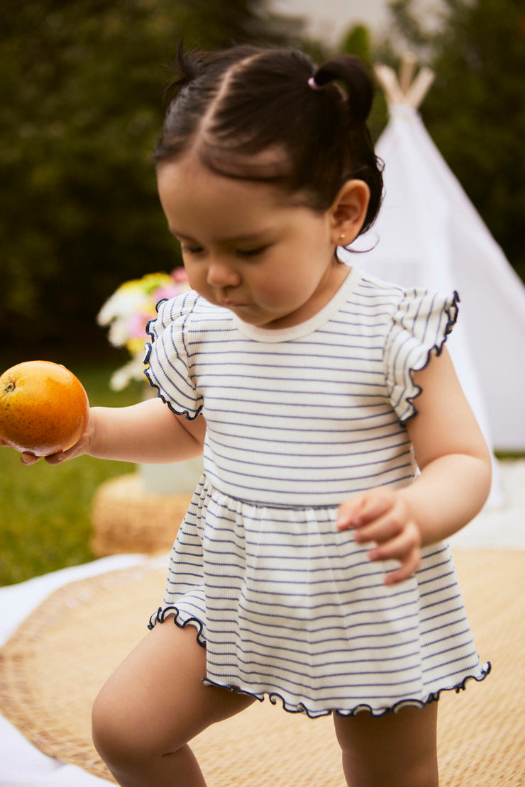 Vestido Body Perla Rayas Azul de algodón rib