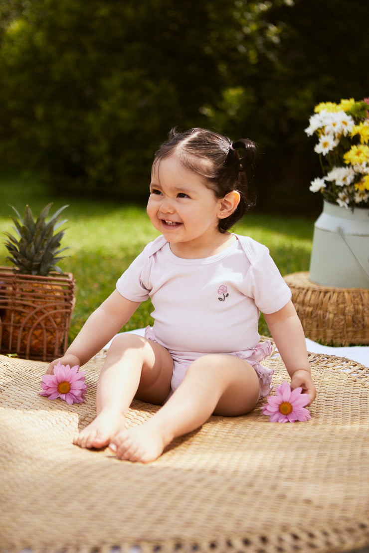 Set Body + Short Bombacho Lila/ Lila Mariposas algodón rib