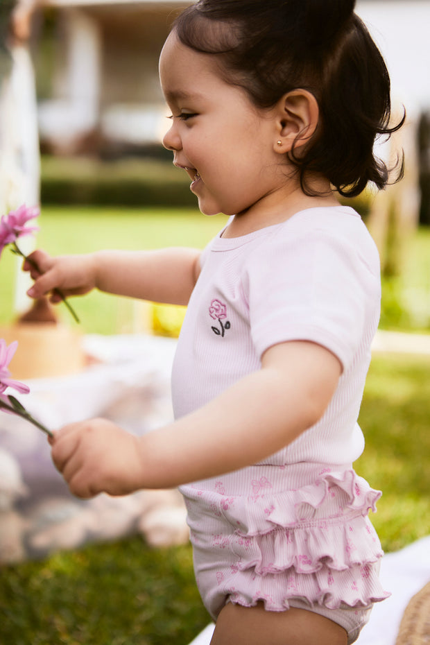 Set Body + Short Bombacho Lila/ Lila Mariposas algodón rib