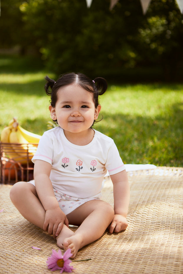 Set Tshirt + Short Perla / Flores Perla de algodón