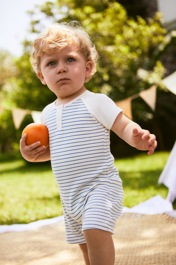 Romper Mc Short Perla Rayas Azul de algodón rib
