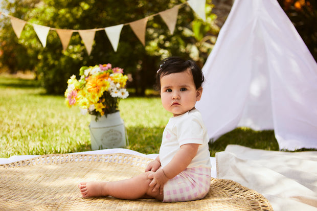 Set Tshirt + Short Perla / Cuadros Fucsia de algodón