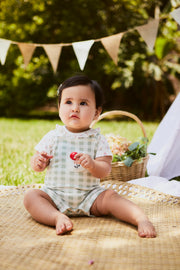 Set Body Bobo + Overall Perla Flores / Cuadros Verde