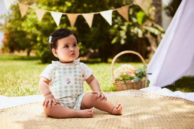 Set Body Bobo + Overall Perla Flores / Cuadros Verde
