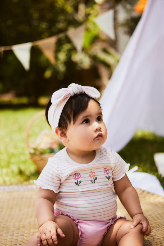 Set Polo Urbeon + Short Bombacho Rayas Fucsia /  Fucsia de algodón
