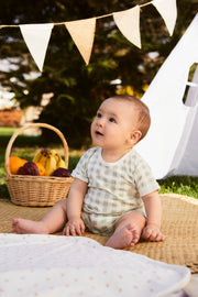 Romper Manga Corta Cuadros Verde de algodón pima
