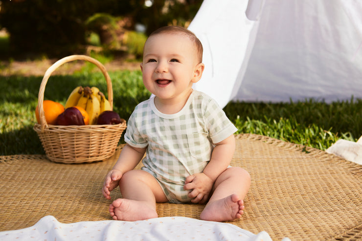 Romper Manga Corta Cuadros Verde de algodón pima