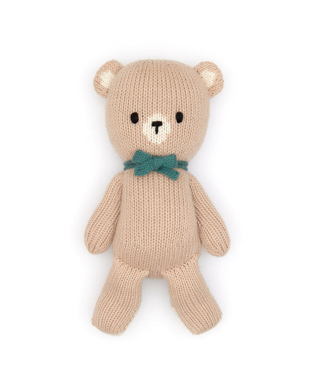 Osito de algodón tejido Beige con Verde