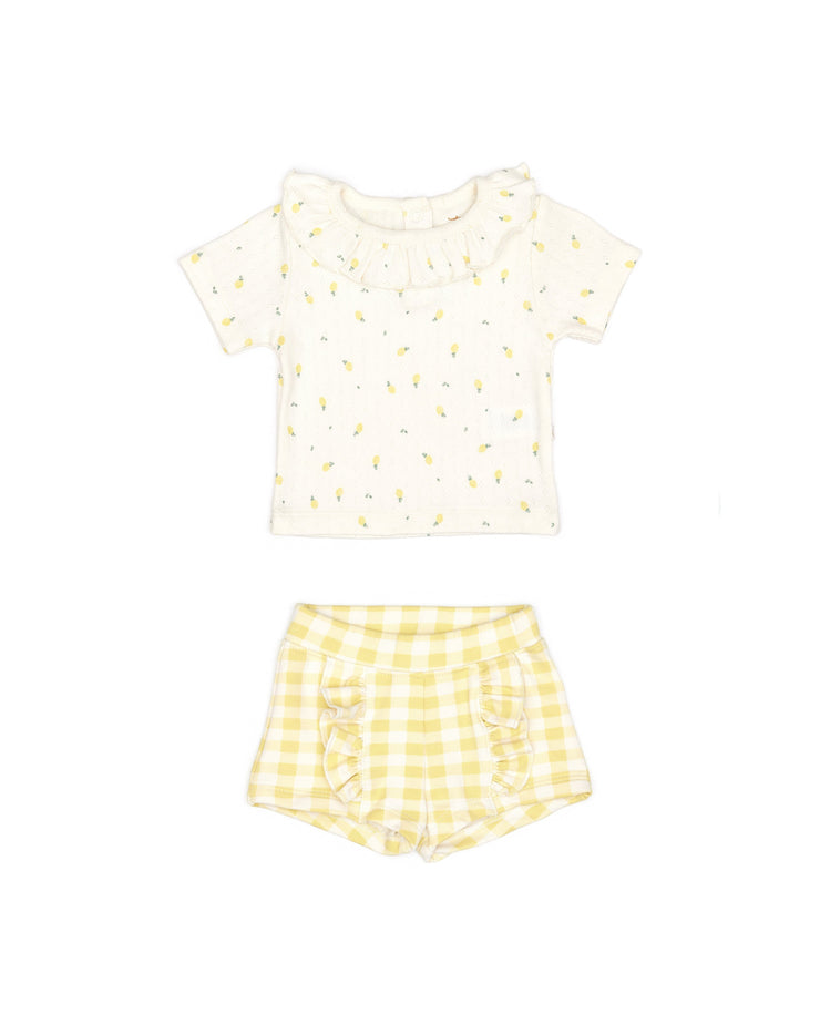 Set Polo Bobo + Short Bobo Perla limones/ Cuadros amarillos