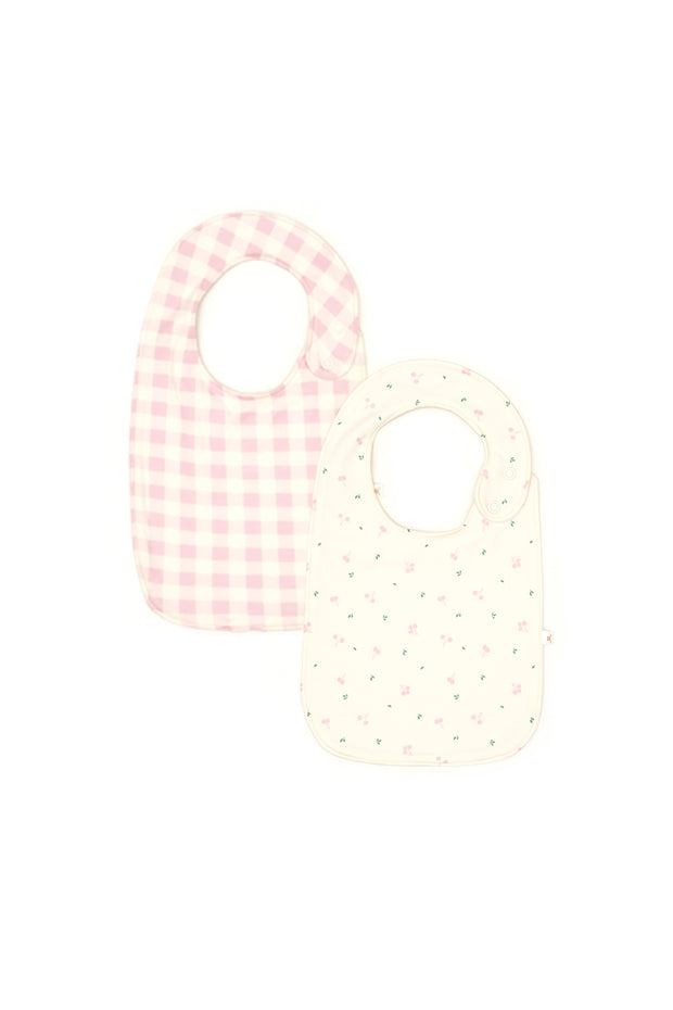 Set 2 Baberos Grandes Cuadros Fucsia/ Cerezas Fucsia de algodón pima