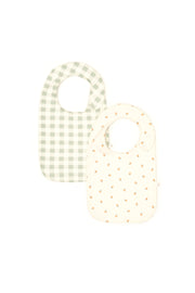 Set 2 Baberos Grandes Cuadros Verde/ Perla Naranjas de algodón pima