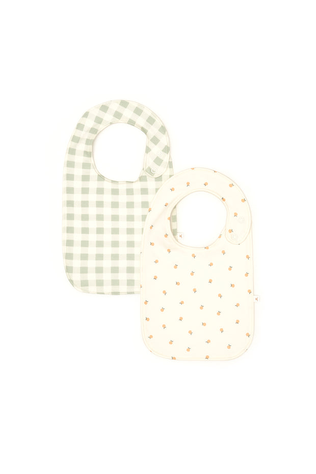 Set 2 Baberos Grandes Cuadros Verde/ Perla Naranjas de algodón pima