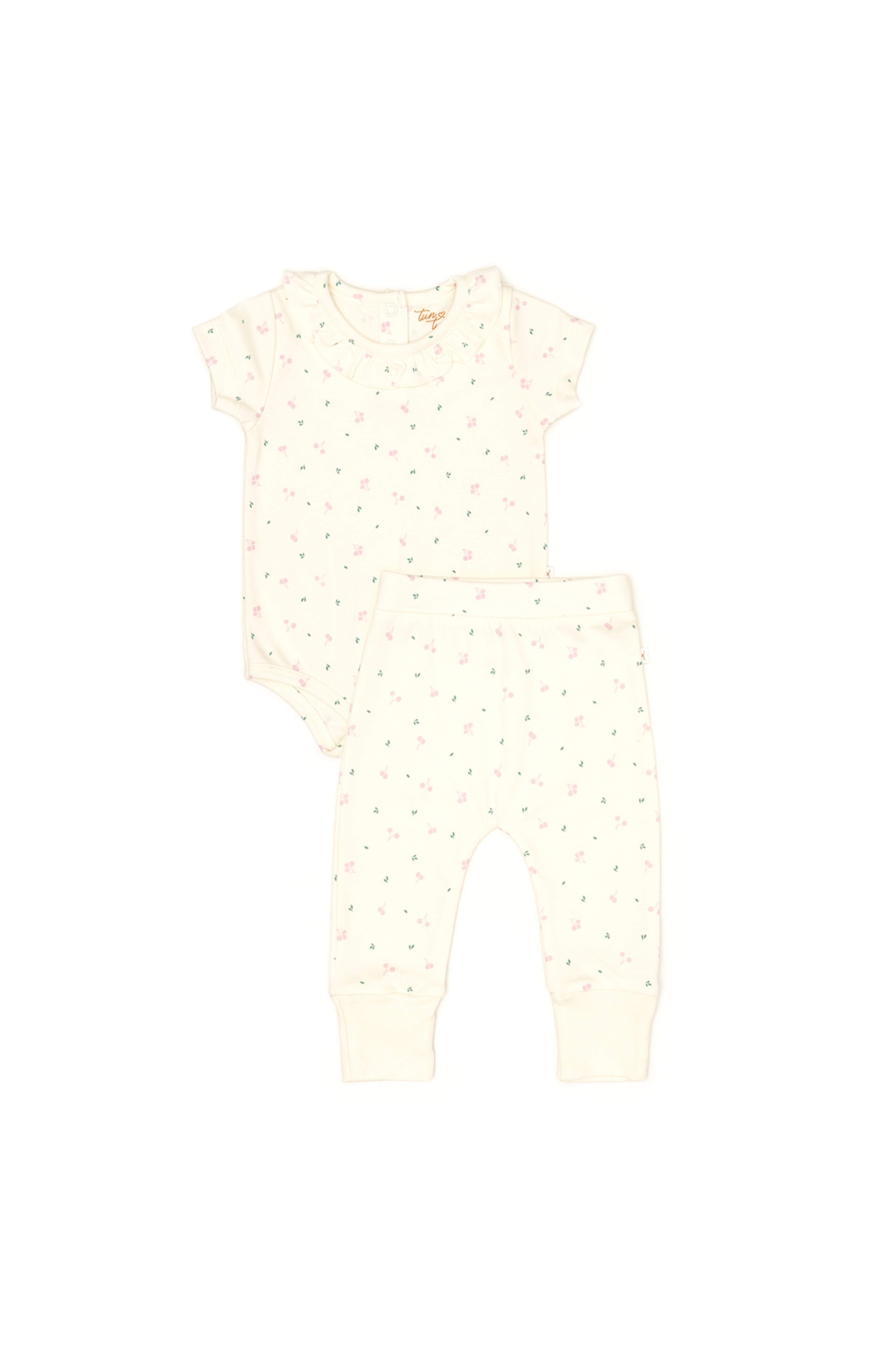 Conjunto 2PCS Body Bobo + Pant Perla Cerezas Fucsia de Algodón Pima