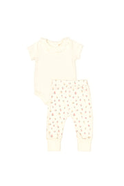 Set 2 Pcs Body Bobo + Pant Perla / Perla Flores de algodón pima