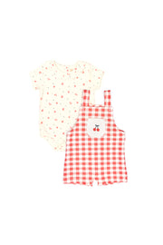 Set Body Bobo + Overall Perla Cerezas Rojas / Cuadros Rojo