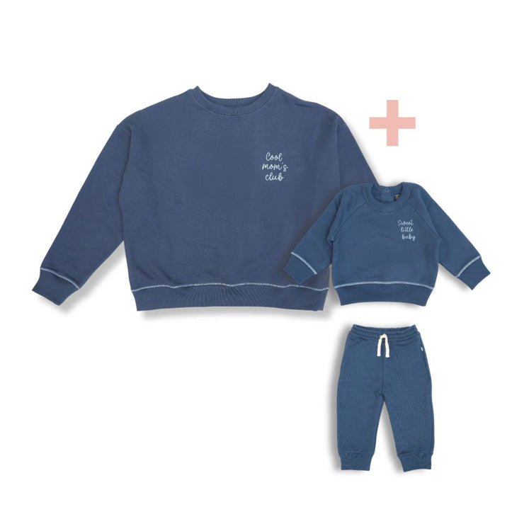 Polera Oversize Azul Mamá  + Set Polera + Buzo Azul de algodón franelado