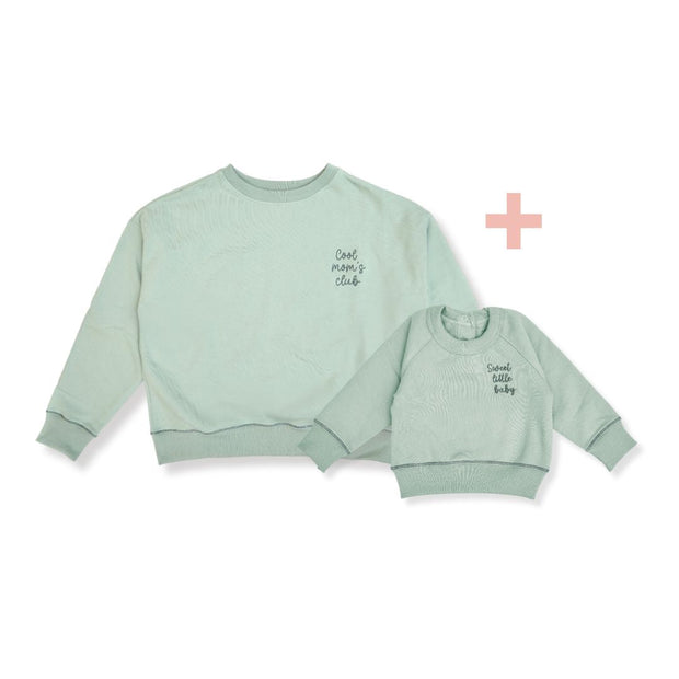 Polera Oversized Verde Mamá  + Polera  Bebé de algodón franelado