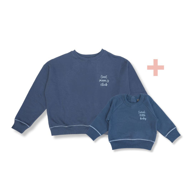 Polera Oversized Azul Mamá  + Polera  Bebé de algodón franelado
