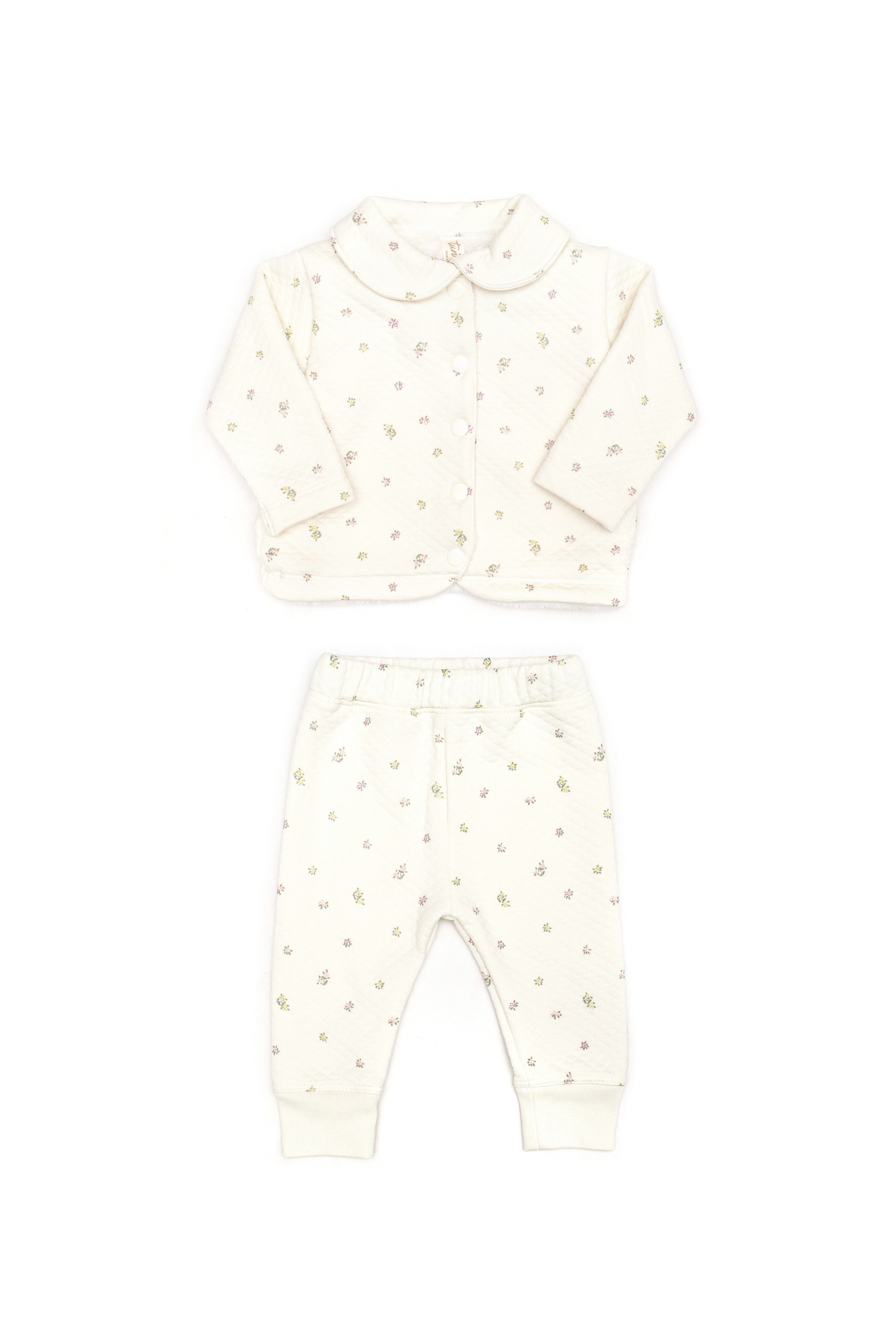 Conjunto 2PCS Chaqueta + Buzo Niña Perla Flores de Algodón de Jacquard