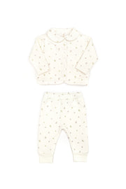 Set Chaqueta + Buzo Niña Perla Flores de Jacquard de algodón