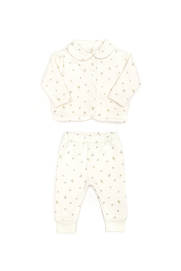 Set Chaqueta + Buzo Niña Perla Flores de Jacquard de algodón