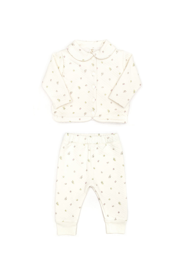 Set Chaqueta + Buzo Niña Perla Flores de Jacquard de algodón