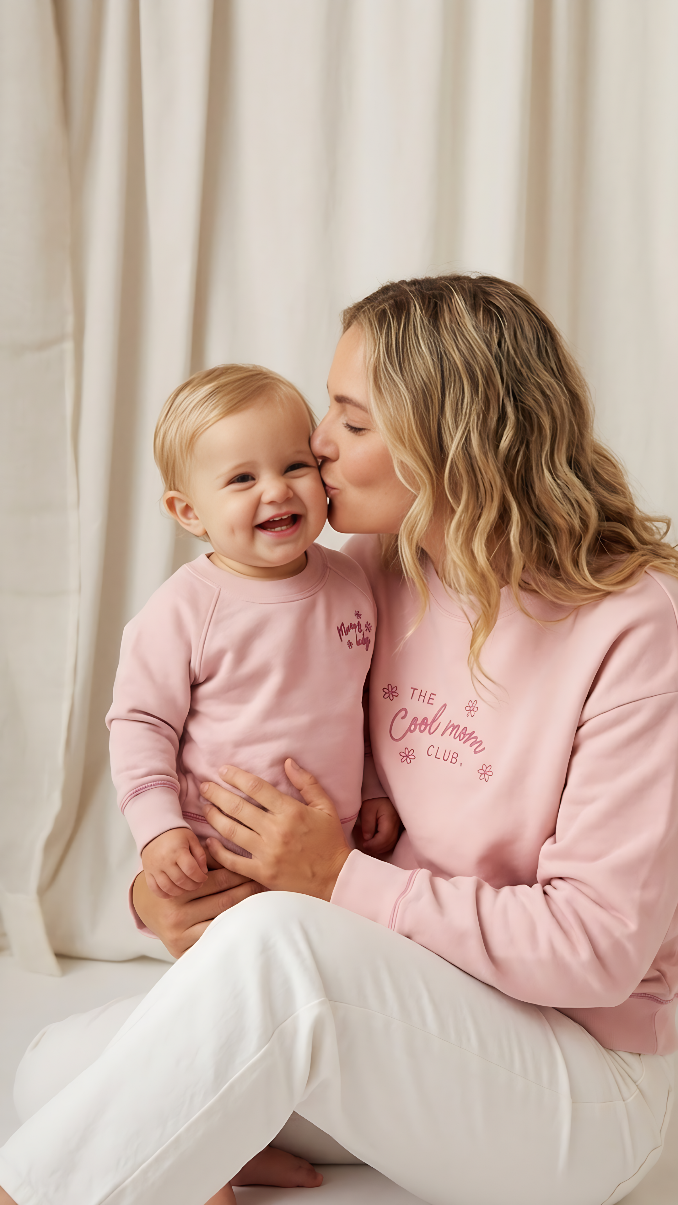 Polera Match Oversize Rosado Mamá  + Polera  Bebé de Algodón Afranelado
