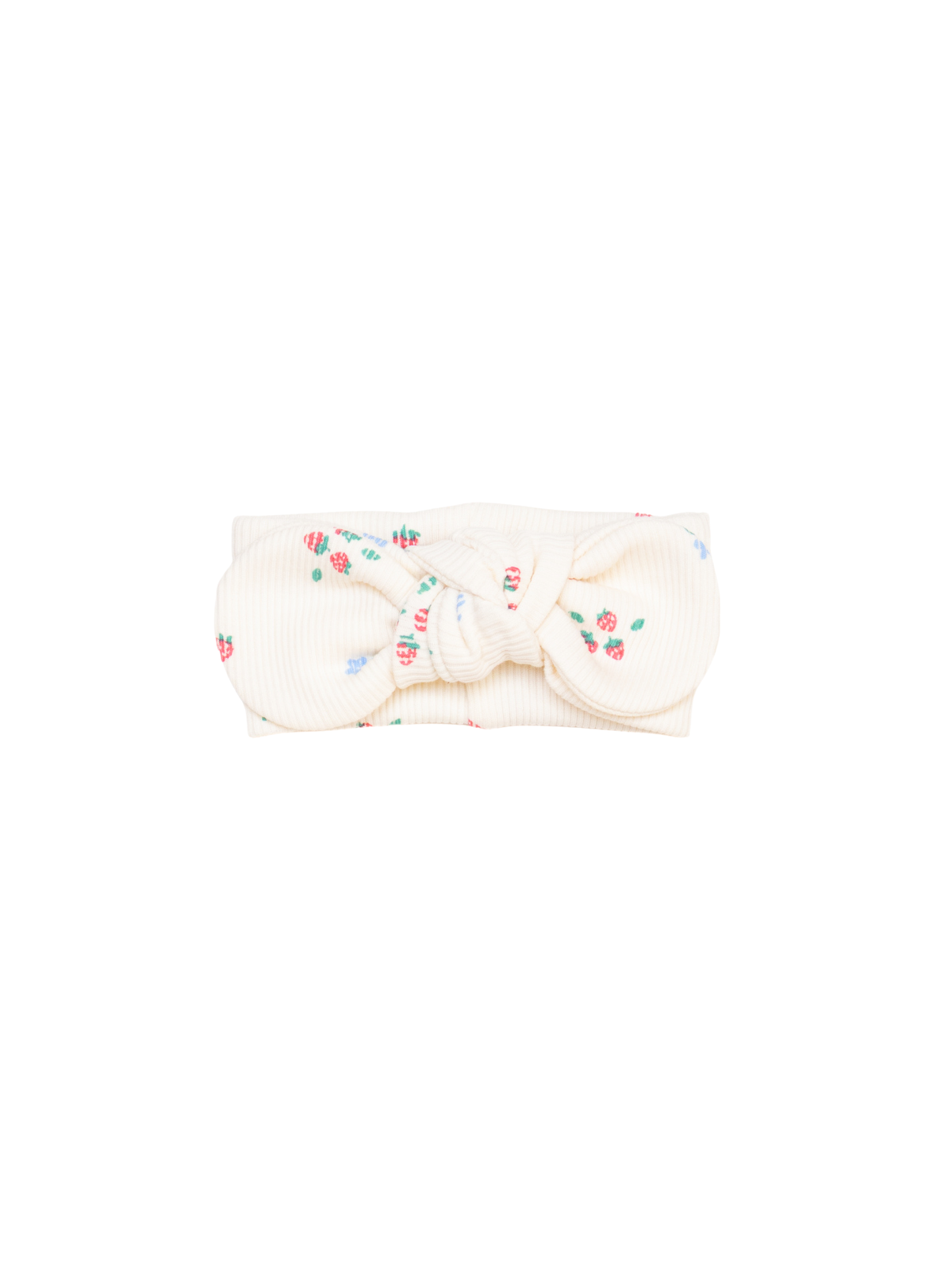 Set 3 pcs Top tiritas + short bombacho + vincha Fresas y flores perla / celeste de Algodón rib