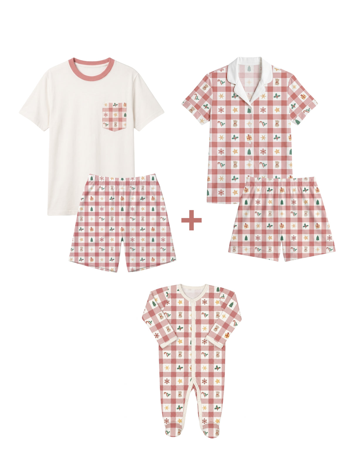 Pack Navideño Pijama Mamá + Pijama Papá + Enterizo Broches de Algodón Pima (PREVENTA)